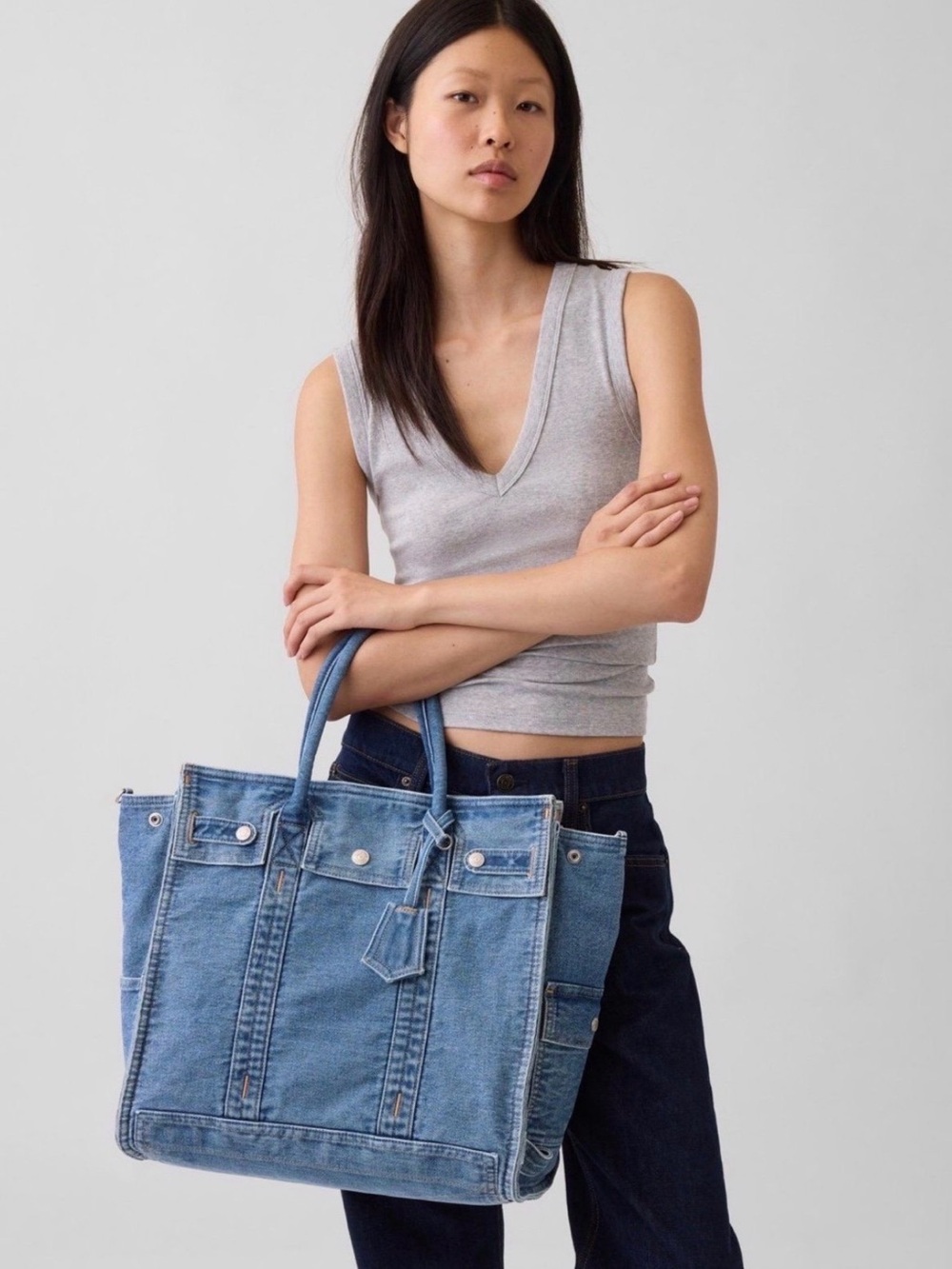 BNWT GAP large denim five pocket tote bag